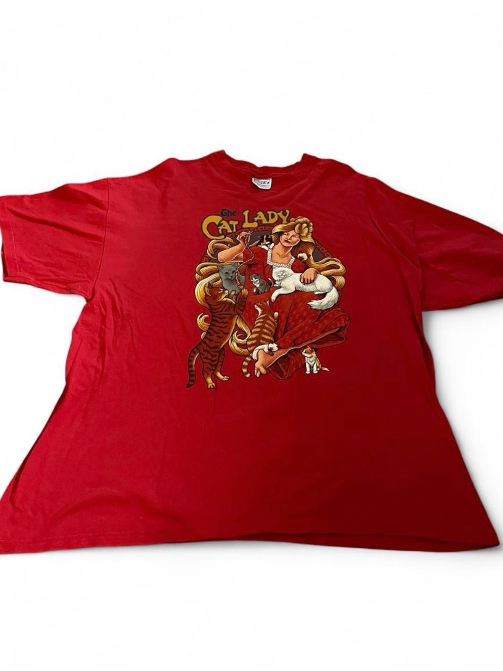 Vintage 90s The Cat Lady Red Graphic Shirt Size XXL Red 1994 Kitten